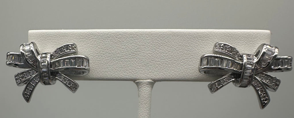 White Gold Plated Zircon Bow earrings