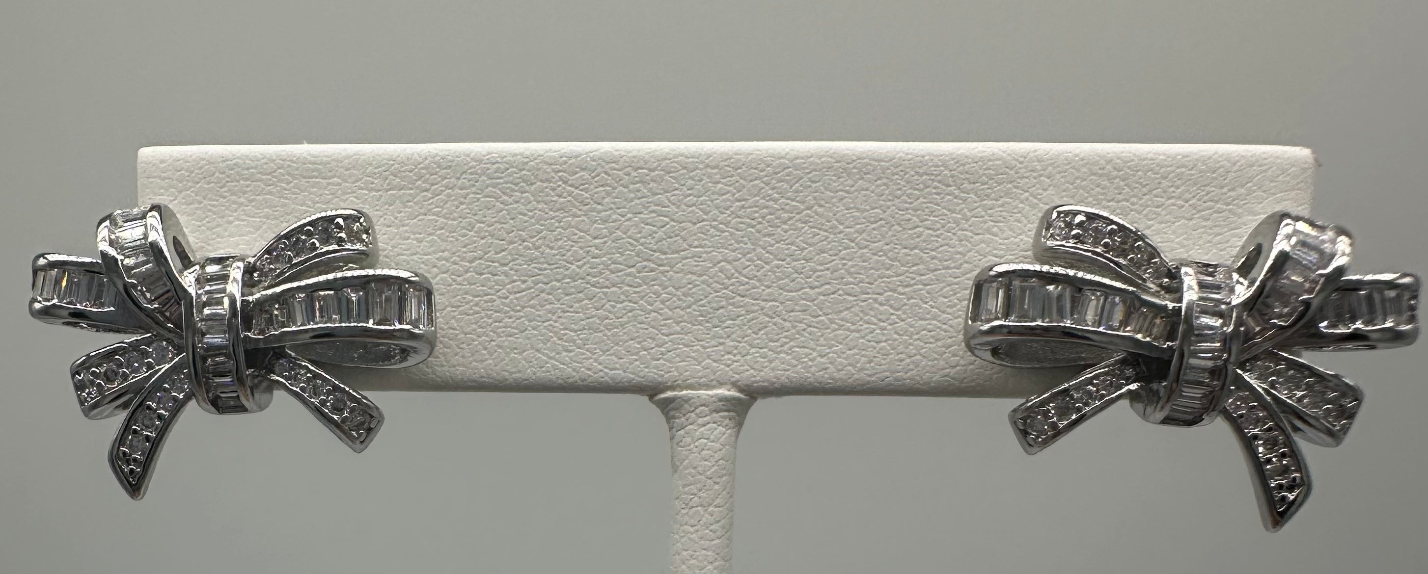 White Gold Plated Zircon Bow earrings