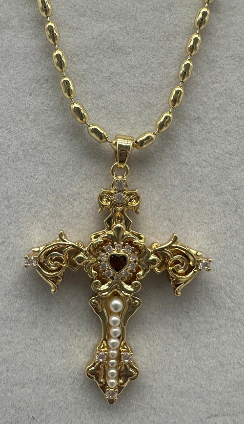 14K Gold Plated Faux Pearl Symbolic Pendant Necklace