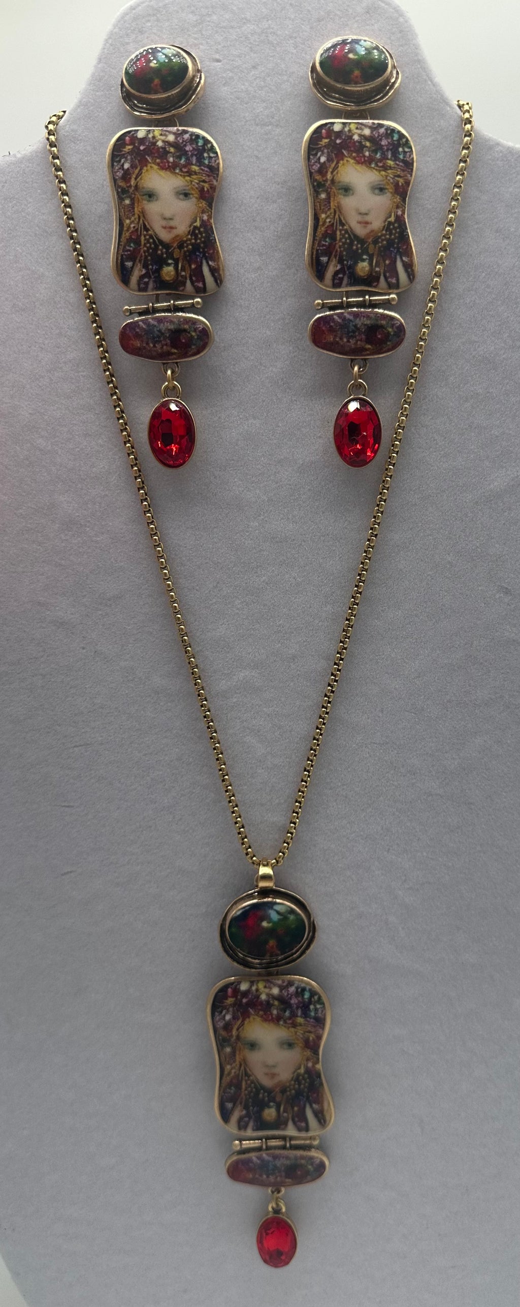 Amazing unique wearable art mermaid enamel statement necklace earrings set