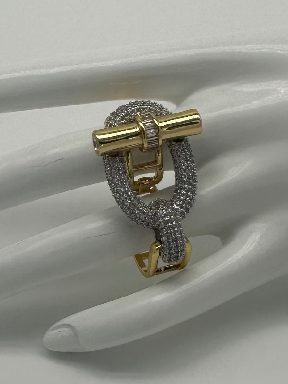 Double finger multi metal chunky modern buckle ring. (Ring only). See other listings for other pieces of the set.