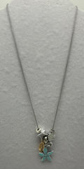 Silver Metal Beach Shell Starfish Ocean Multi Charm Pendant Necklace
