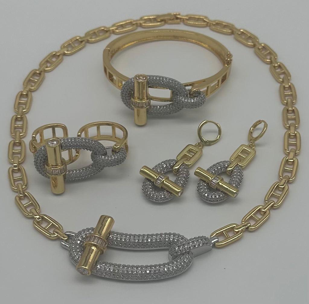 Double finger multi metal chunky modern buckle ring. (Ring only). See other listings for other pieces of the set.