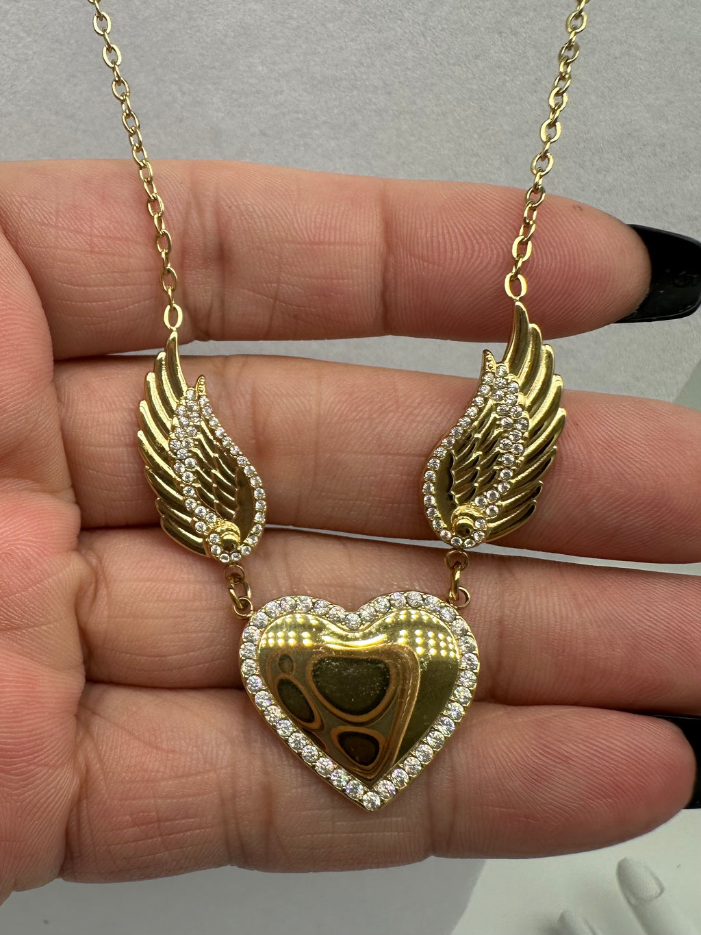 18K Gold Plated Heart Angel Wing Pendant Necklace