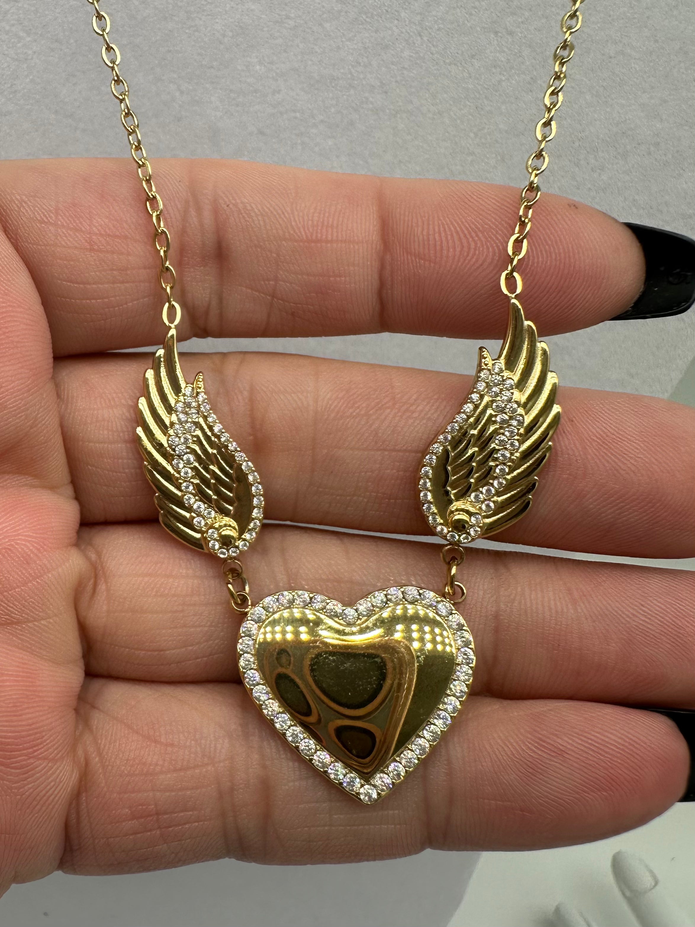 18K Gold Plated Heart Angel Wing Pendant Necklace
