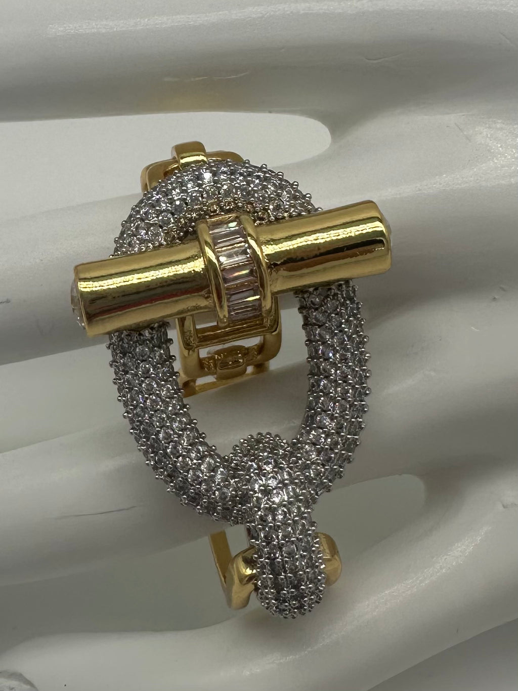 Double finger multi metal chunky modern buckle ring. (Ring only). See other listings for other pieces of the set.