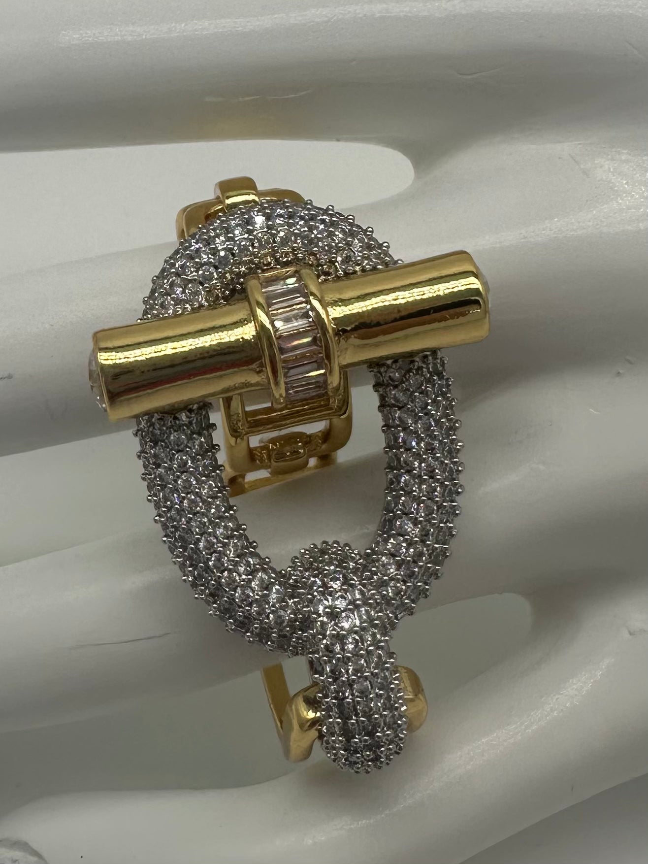 Double finger multi metal chunky modern buckle ring. (Ring only). See other listings for other pieces of the set.