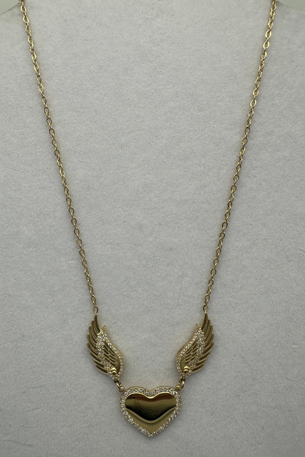 18K Gold Plated Heart Angel Wing Pendant Necklace