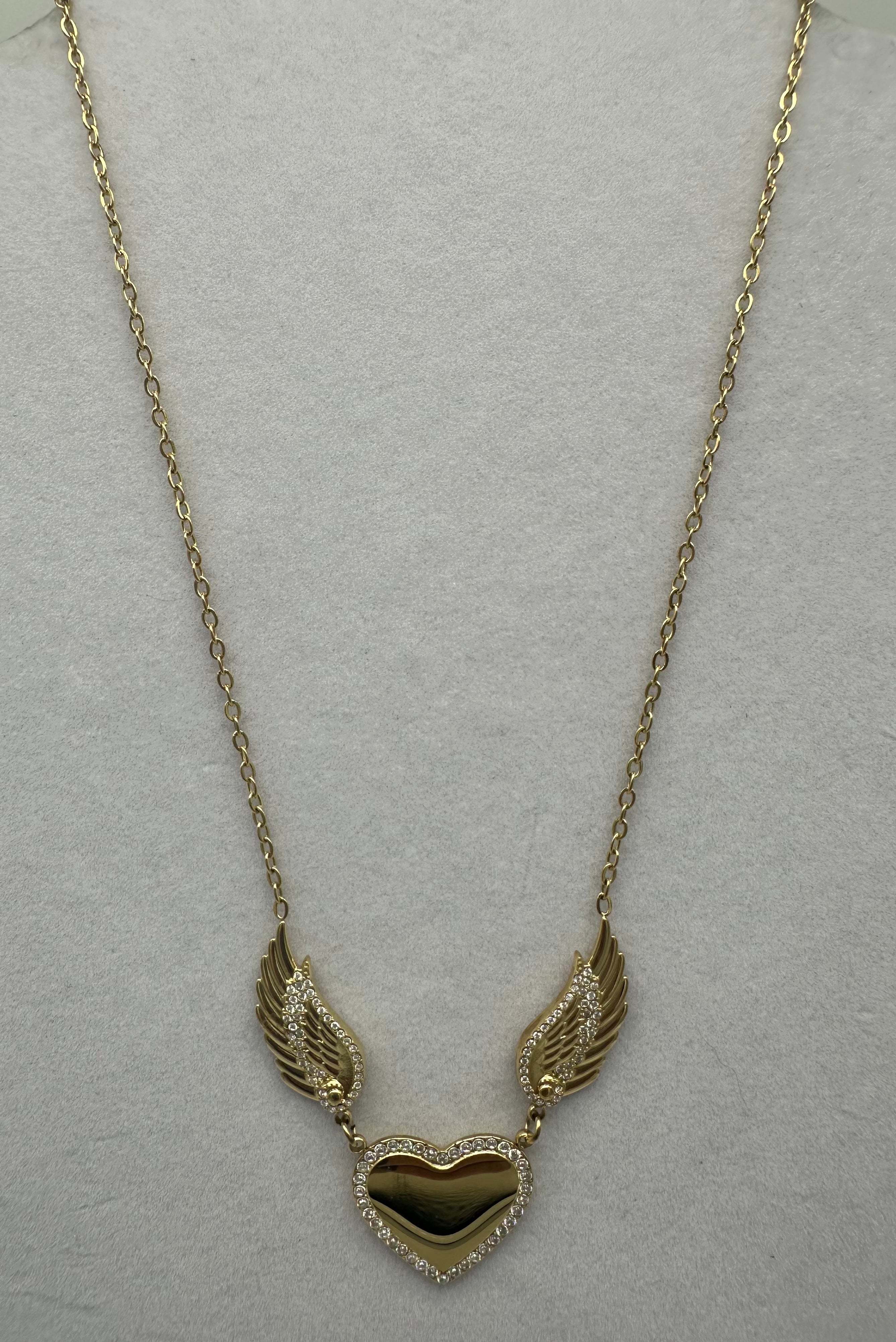 18K Gold Plated Heart Angel Wing Pendant Necklace