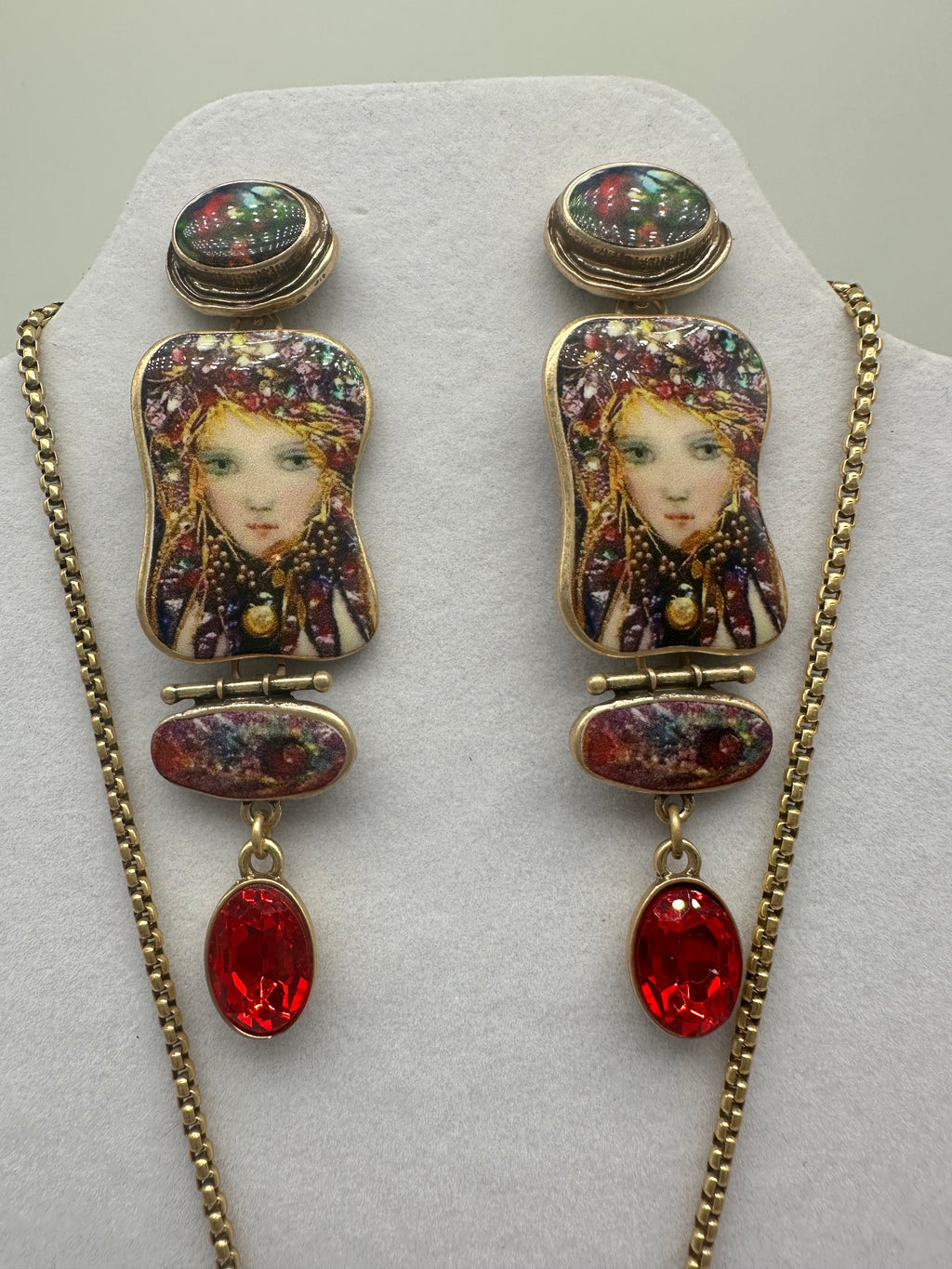 Amazing unique wearable art mermaid enamel statement necklace earrings set
