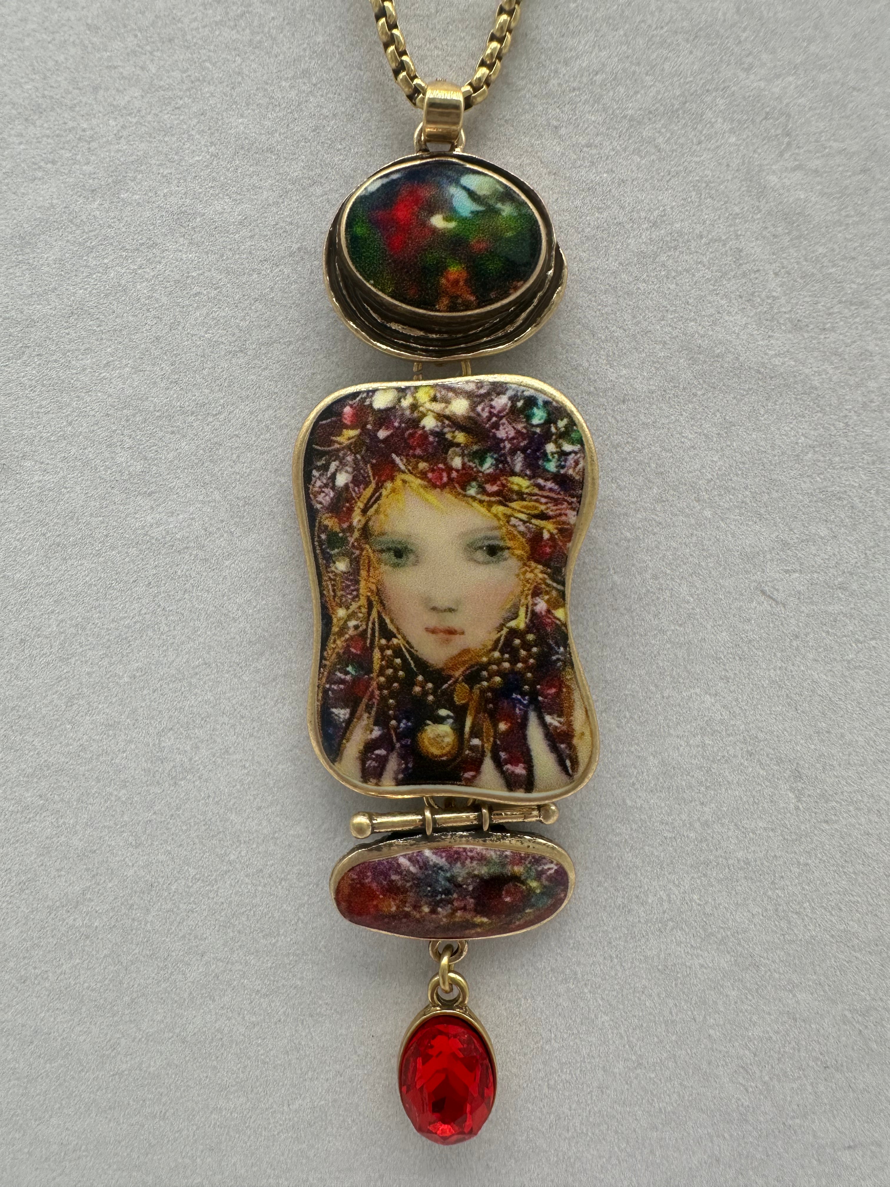 Amazing unique wearable art mermaid enamel statement necklace earrings set