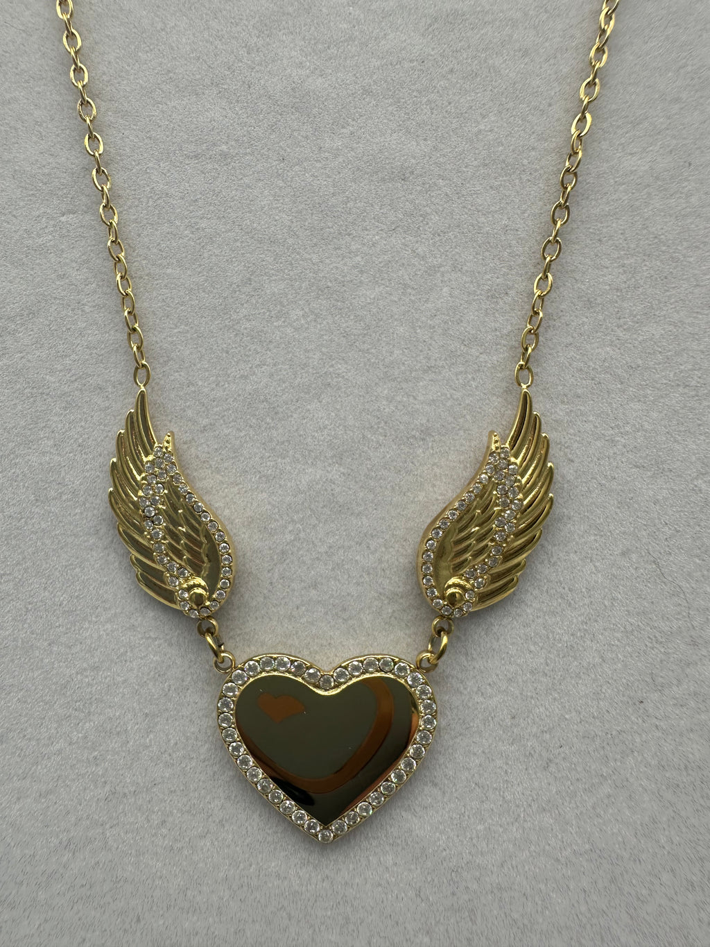 18K Gold Plated Heart Angel Wing Pendant Necklace
