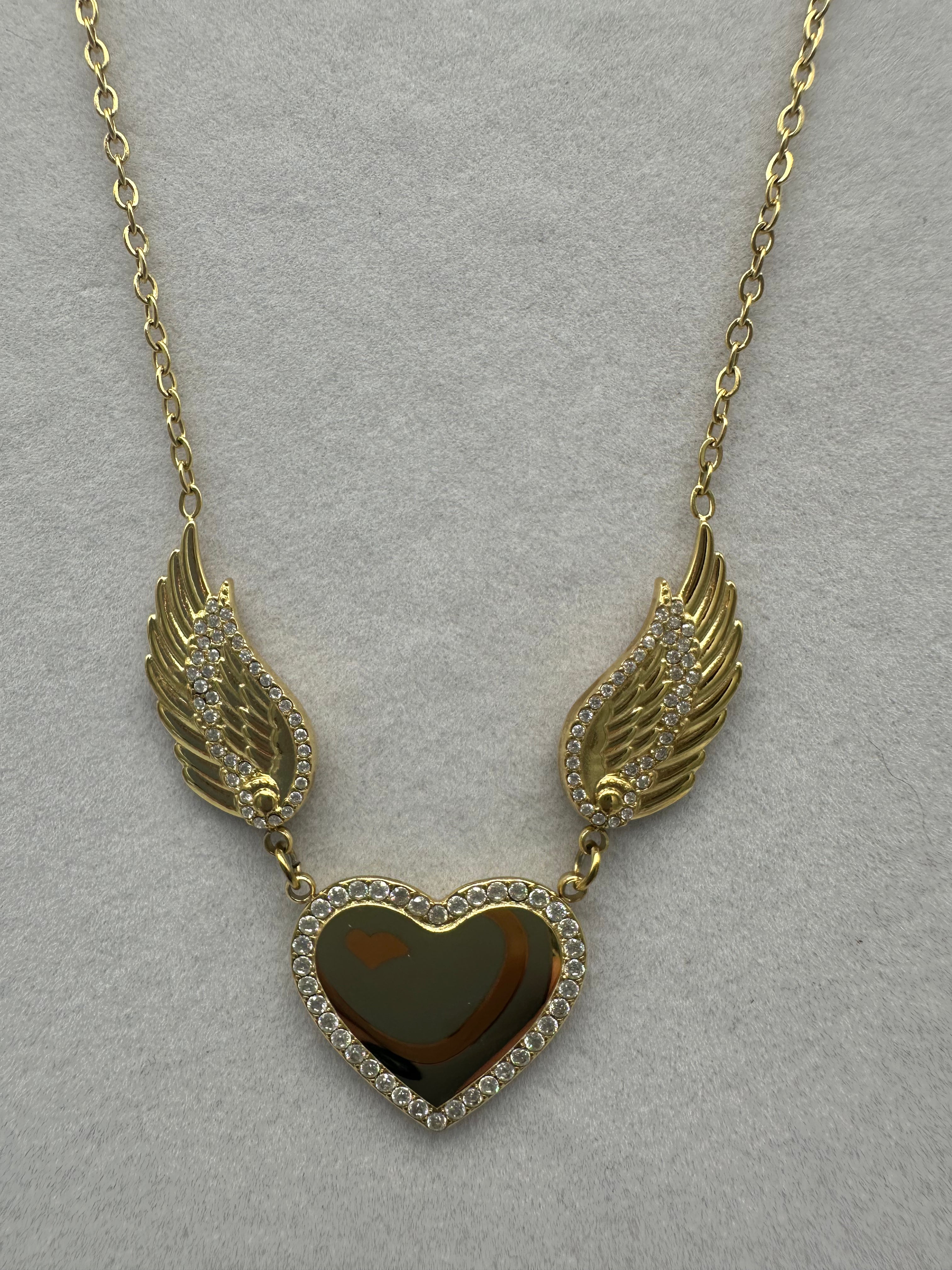 18K Gold Plated Heart Angel Wing Pendant Necklace